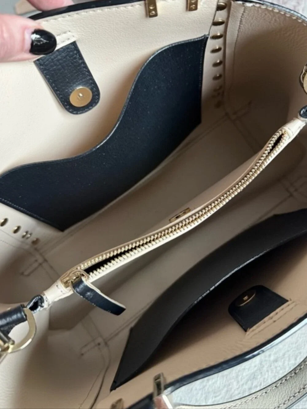 kate spade Black Leather Studded Satchel with Gold Hardware
